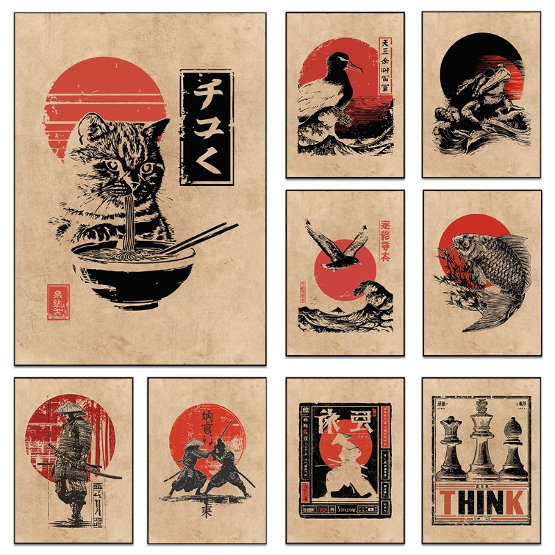 Japanese Eating Lifestyle - Lukisan Kanvas Poster Vintage Ikan Koi